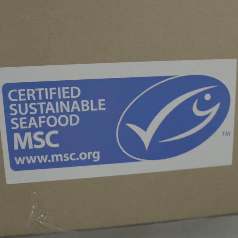 Close up of MSC label on box