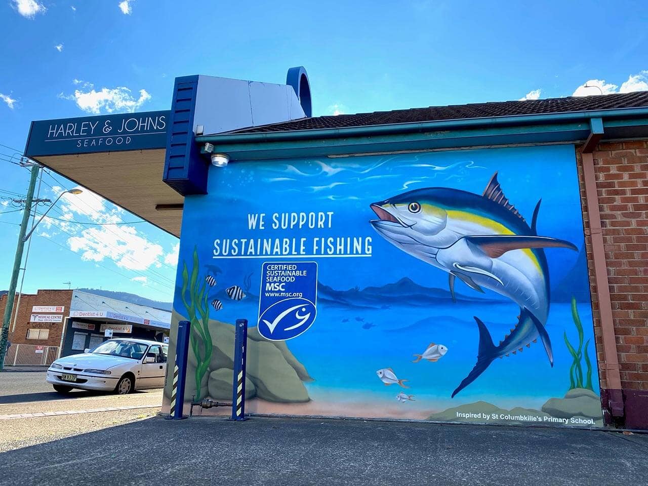 Harley and Johns Seafood mural. Photo by MSC.